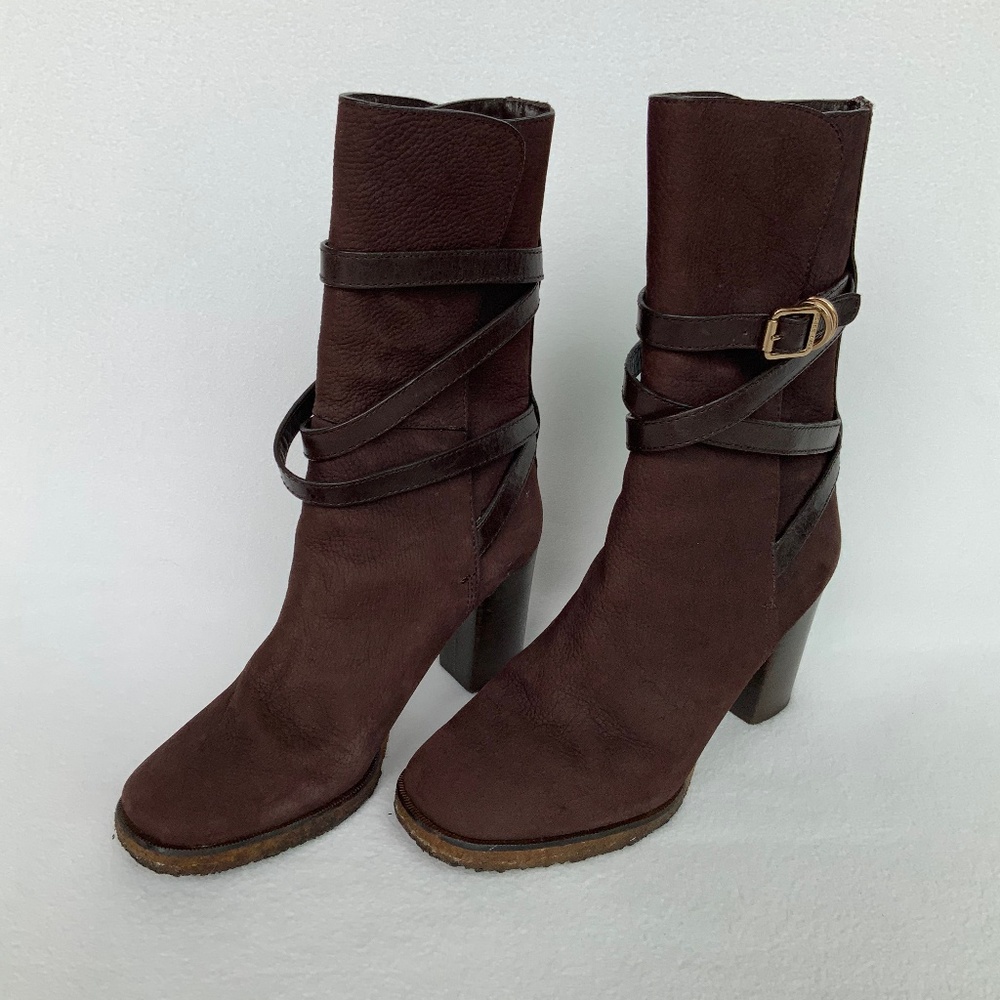 Tory Burch Jaime Brown Suede Calf Boots with Strap